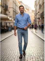 8926-Brooks Brothers Koyu Mavi Pamuklu Regular Fit Gömlek