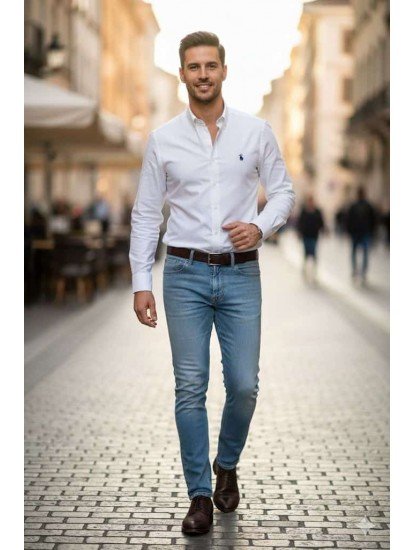 8927-Brooks Brothers Beyaz Pamuklu Regular Fit Gömlek