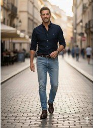 8928-Brooks Brothers Lacivert Pamuklu Regular Fit Gömlek