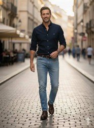 8928-Brooks Brothers Lacivert Pamuklu Regular Fit Gömlek