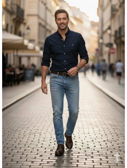 8928-Brooks Brothers Lacivert Pamuklu Regular Fit Gömlek