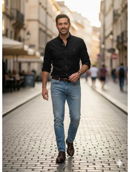 8929-Brooks Brothers Siyah Pamuklu Regular Fit Gömlek