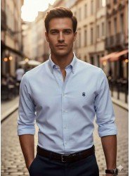 8930-Brooks Brothers Açık Mavi Pamuklu Regular Fit Gömlek