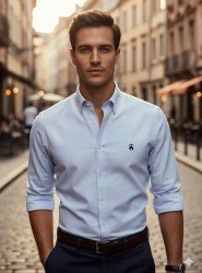 8930-Brooks Brothers Açık Mavi Pamuklu Regular Fit Gömlek