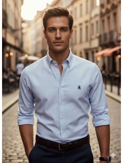 8930-Brooks Brothers Açık Mavi Pamuklu Regular Fit Gömlek