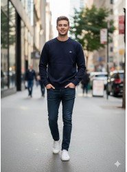 8941-Gnt Lacivert Bisiklet Yaka Minik Logo Nakış Sweath