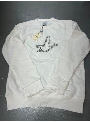 8966-Bymn Ekru Önü Kuş Nakışlı Bisiklet Yaka Sweath