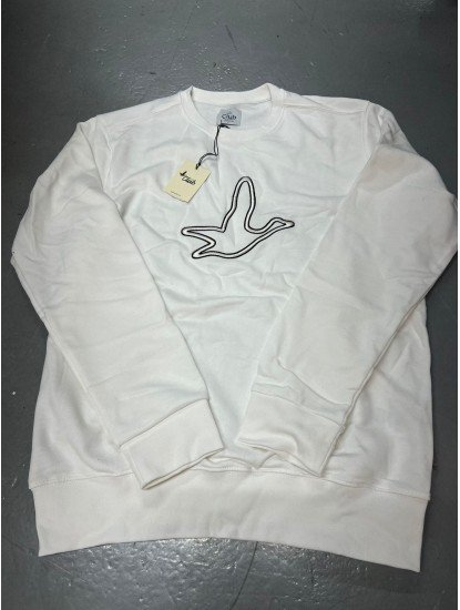 8966-Bymn Ekru Önü Kuş Nakışlı Bisiklet Yaka Sweath