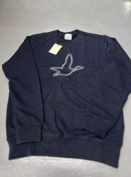 8967-Bymn Lacivert Önü Kuş Nakışlı Bisiklet Yaka Sweath