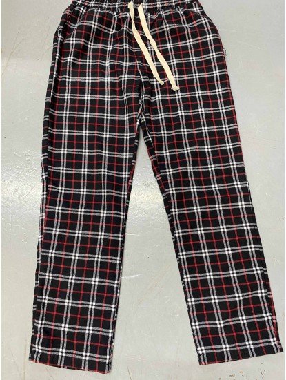 8970-GAP Siyah Kareli Pamuklu Arka Cep  Detaylı Pijama Altı