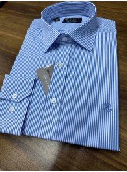 8973-VK Mavi Beyaz  Çizgili Tok Kumaş Comfort Fit Gömlek