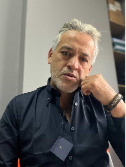 8976-Briva Lacivert Pamuk Saten Comfort Fit Gömlek