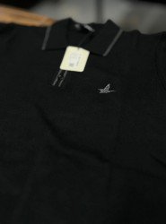 8981-Bymn Siyah Düğmeli Polo Yaka Triko Kazak