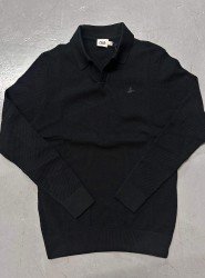 8983-Bymn Siyah Dokulu Polo Yaka Triko Kazak