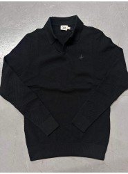 8983-Bymn Siyah Dokulu Polo Yaka Triko Kazak