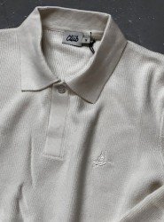 8984-Bymn Ekru Gizli Düğmeli Polo Yaka Triko Kazak