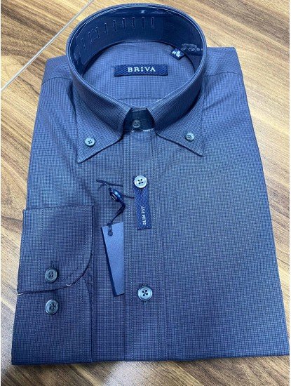 8994-Briva Antrasit Minik Kareli Pamuklu Gömlek