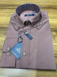 8996-Briva Bordo Pamuk Saten Gömlek