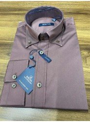 8996-Briva Bordo Pamuk Saten Gömlek