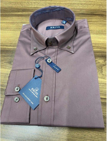 8996-Briva Bordo Pamuk Saten Gömlek