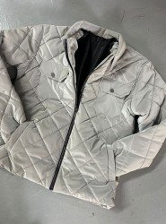 9001-Yerli Üretim Gri Su Geçirmez Fermuarlı Cepli Slim Fit Şişme Mont