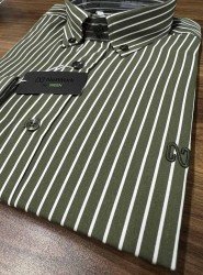 9003-NTW Yeşil Beyaz Çizgili Pamuklu  Gömlek