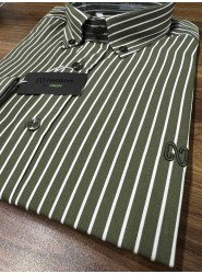9003-NTW Yeşil Beyaz Çizgili Pamuklu  Gömlek