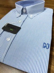 9004-NTW Beyaz İnce Mavi Çizgili Pamuklu  Gömlek