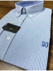 9004-NTW Beyaz İnce Mavi Çizgili Pamuklu  Gömlek