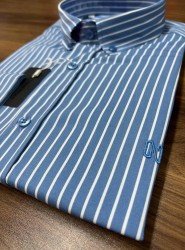 9005-NTW Mavi Beyaz Çizgili Pamuklu  Gömlek