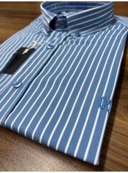 9005-NTW Mavi Beyaz Çizgili Pamuklu  Gömlek
