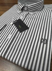 9006-NTW Gri Beyaz Çizgili Pamuklu  Gömlek
