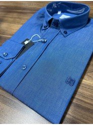 9010-NTW Koyu Mavi Pamuklu  Gömlek