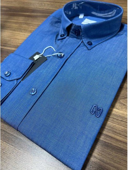 9010-NTW Koyu Mavi Pamuklu  Gömlek