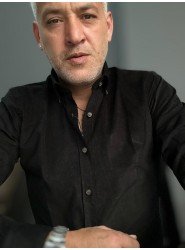 9015-Briva Siyah Kadife Dik Yaka Slim Fit Gömlek