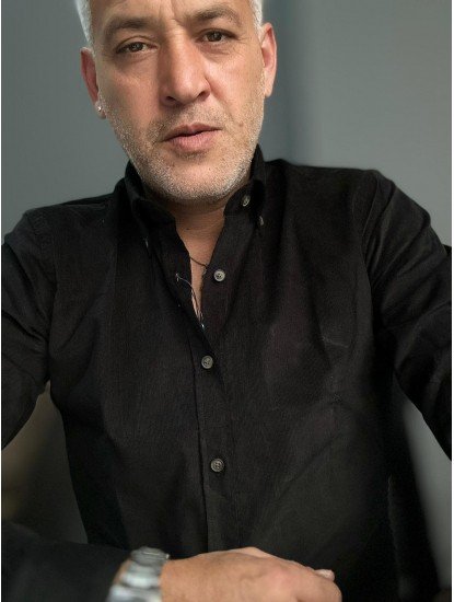 9015-Briva Siyah Kadife Dik Yaka Slim Fit Gömlek