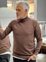 9026-Lcst Yarım Balıkçı Kahverengi Triko Kazak