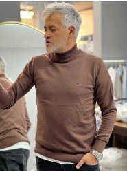 9026-Lcst Yarım Balıkçı Kahverengi Triko Kazak