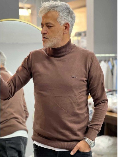 9026-Lcst Yarım Balıkçı Kahverengi Triko Kazak