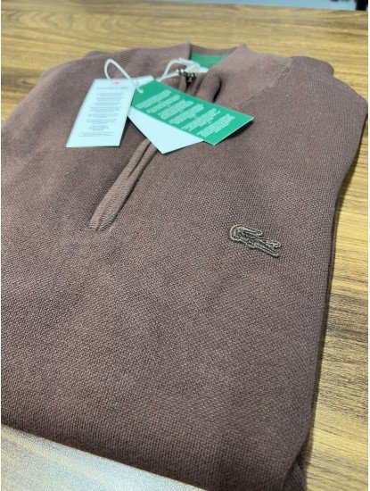 9032-Lcst Yarım Fermuarlı Kahverengi Triko Kazak