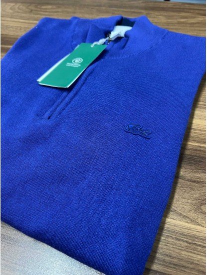 9033-Lcst Yarım Fermuarlı Saks Triko Kazak