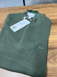 9034-Lcst Yarım Fermuarlı Haki Yeşil Triko Kazak