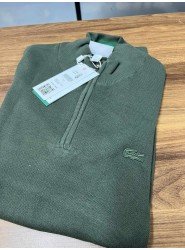 9034-Lcst Yarım Fermuarlı Haki Yeşil Triko Kazak