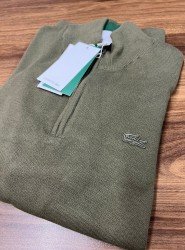 9035-Lcst Yarım Fermuarlı Yağ Yeşili Triko Kazak