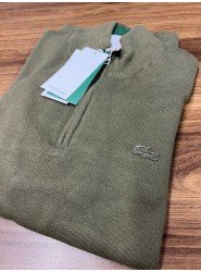 9035-Lcst Yarım Fermuarlı Yağ Yeşili Triko Kazak