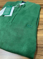 9038-Lcst Yarım Fermuarlı Yeşil Triko Kazak