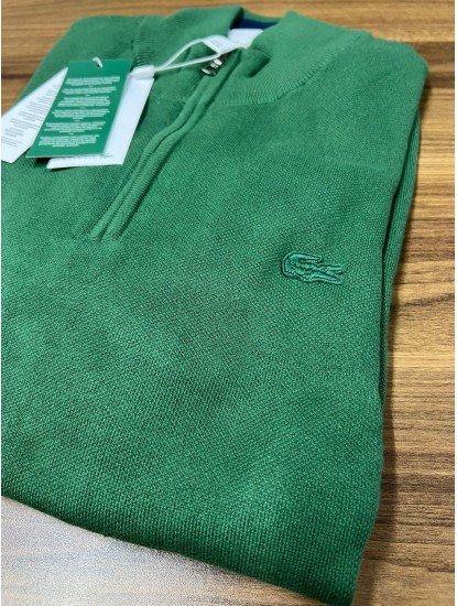 9038-Lcst Yarım Fermuarlı Yeşil Triko Kazak