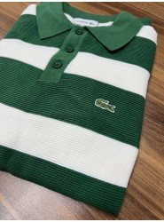 9041-LCST Yeşil Beyaz Çizgili  Polo Yaka Triko