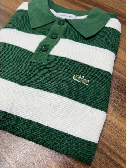 9041-LCST Yeşil Beyaz Çizgili  Polo Yaka Triko
