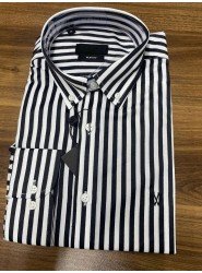 9042-Norwıch Siyah Beyaz Çizgili Cotton Slim Fit Gömlek